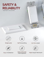 AIDA Single Pole Rocker Decora Light Switch, 15 Amp Self-grounding Electrical Light Switches, Residential Grade, UL Listed (50, Glossy White, Without Wall Plate)