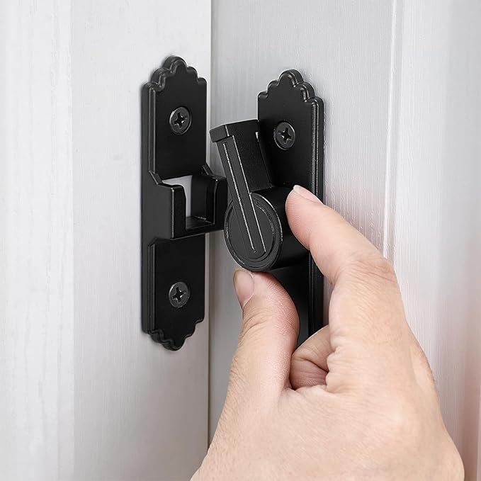 2 Packs 90 Degree Black Barn Door Lock, Flip Gate Latch with Handle, Heavy Sliding Door Latches, Door Security Sliding Latch Lock for Cabinets, Bathroom, Garden, Window, Garage