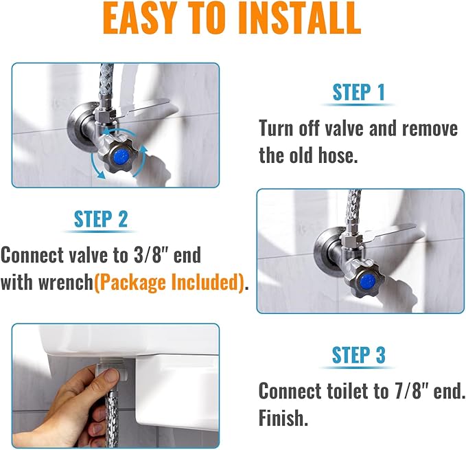 SUNGATOR 9'' Toilet Water Supply Line, 7/8" Ballcock x 3/8" Compression Toilet Hose Connector, 9 Inch Braided Stainless Steel Water Supply Line with 1 Wrench and Sealing Tape (1 Pack)