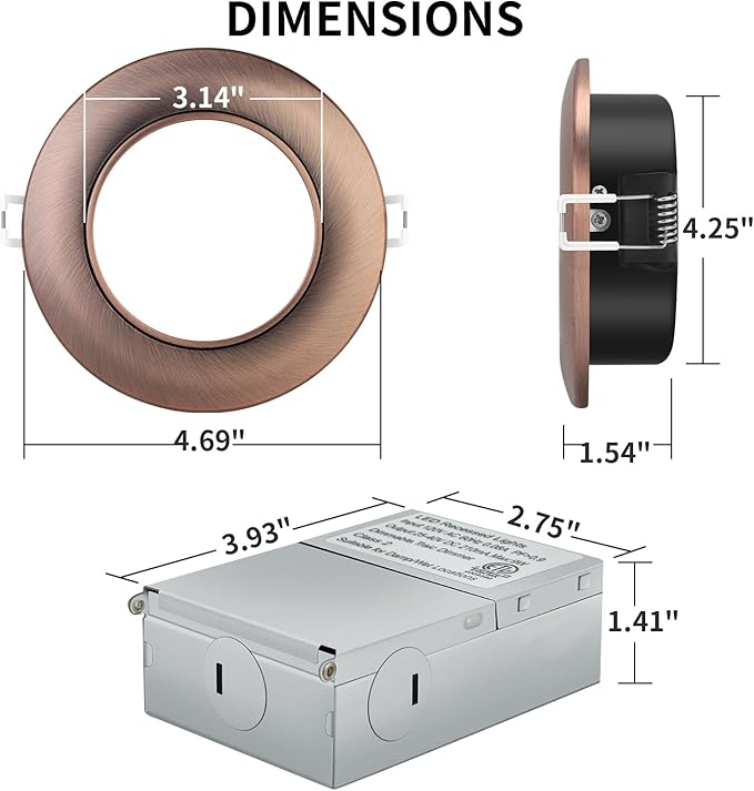 Oil Rubbed Bronze 4 Inch Led Recessed Lights 6 Pack,Ajustable Led Eyeball Gimbal Light,4 Inch Ceiling Light with Junction Box,5CCT Selectable,9W 750LM,Dimmable,ETL Listed