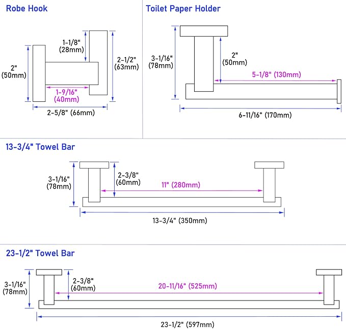 Suyar Matte Black Bathroom Hardware Set, SUS 304 Stainless Steel Bath Accessories Kit 4 PCS, Include Robe Hook, Toilet Paper Holder, Hand Towel Holder, Towel Bar, Wall Mounted