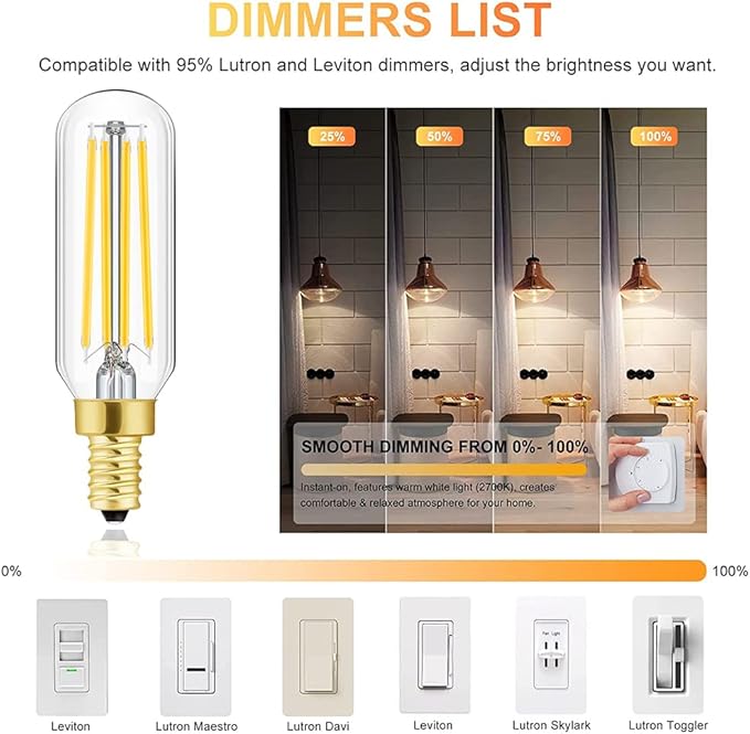Dimmable E12 Led Bulbs 100W T6 Candelabra Light Bulb Soft White 3000K E12 Edison Bulbs 8W Vintage LED Filament Edison Candle Bulb 800lm, 6Pack