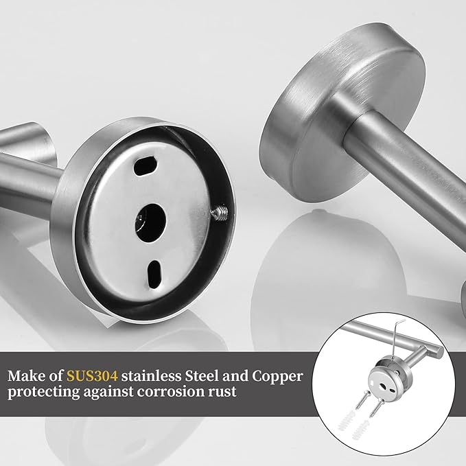 Bathroom Hardware Set Brushed Nickel, 24 Inch Towel Bar Set 10 Pieces Bathroom Accessories Set Includes Includes 2 Packs 24 Inch Towel Bar, Towel Ring, Toilet Holder and 4 Packs Towel Hooks