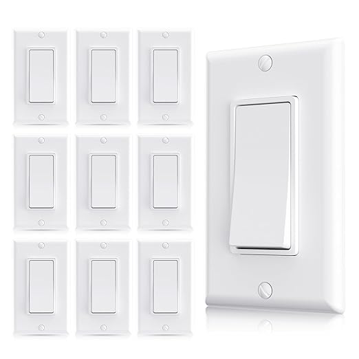 AIDA 4 Way Switch Decorative Light Switch, 15Amp, 120/277 Volt, 4 Way Decorative Light Rocker Switch Replacement, Wall Plate Included, Residential Grade, UL Listed (10 Pack, Glossy White)