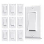 AIDA Single Pole Rocker Decorator Light Switch, 15 Amp Self-grounding Electrical Light Switches, Wall Plate Included, Residential Grade, UL Listed (10 Pack, Glossy White)