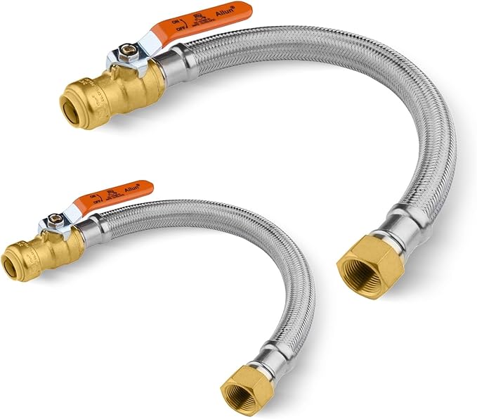 20-Pack HeSun 15-Inch Push-Fit Ball Valve Water Heater Connector, Push-to-Connect 1/2" x 3/4" FIP, Stainless Steel Flexible Heater Hose(HOSE036-20)