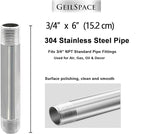 GeilSpace 3/4" x 6" Stainless Steel Pipe, 304 Pipe Nipple Fits Standard 3/4 Inch Threaded Pipes and Fittings, DIY Industrial Metal tube (2 PCS)