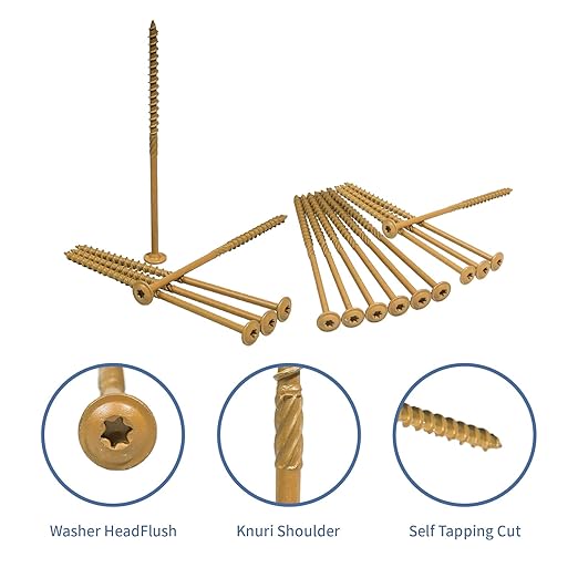 Lag Screws 6 Inch, 25PCS Heavy Duty Construction Screw, Structural Wood Screw #14 x 6, Rust Resistant, Washer Head, Yellow Coated Exterior Wood/Lag Screws, Star Drive with Bit