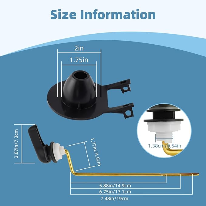 iFealClear Universal Toilet Handle Replacement Kit Side Mount with 2-Inch Rubber Toilet Flapper, Toilet Tank Parts Compatible with Kohler, American Standard, TOTO, Mansfield, Angle Mount-Matte Black