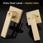 EHOMEWARE 6 Pack Modern Gold Door Handles, Entry Door Levers with Keys, Lever Door Handle with Modern Contemporary Design for Home Bedroom or Bathroom Interior or Front Exterior Doors