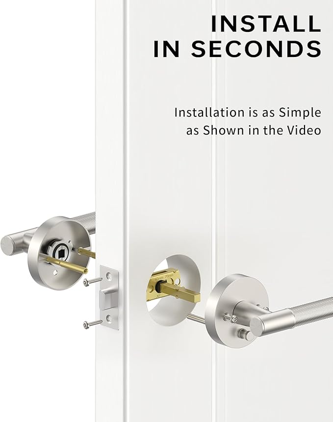 Asidrama 4 Pack Privacy Brushed Nickel Door Handles, Door Lever with Door Knobs Indoor for Bedroom or Bathroom, Heavy Duty Door Handles Interior with Locks for Left Right Sided Doors