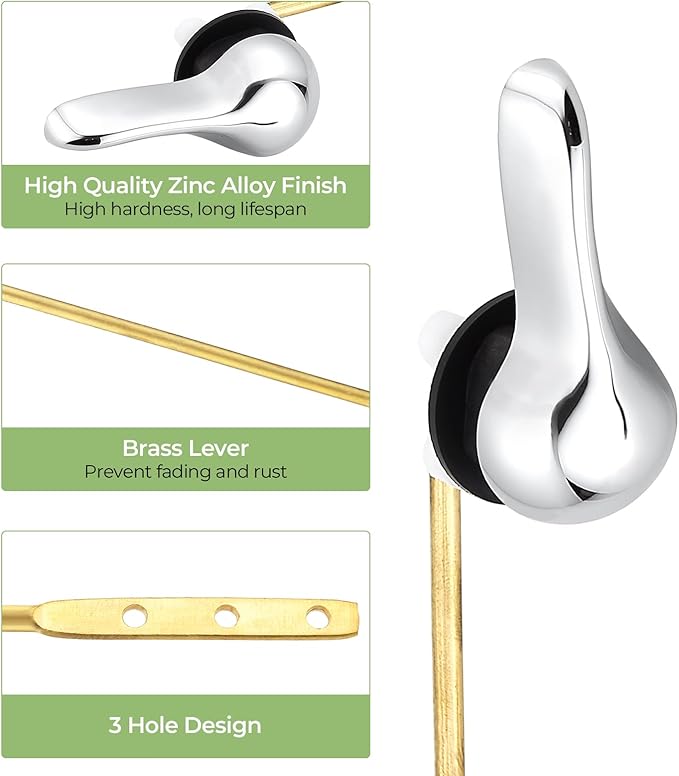 Universal Metal Front Mount Toilet Handle Replacement Kit, Brass Toilet Flush Tank Lever for Most Toilets, Chrome