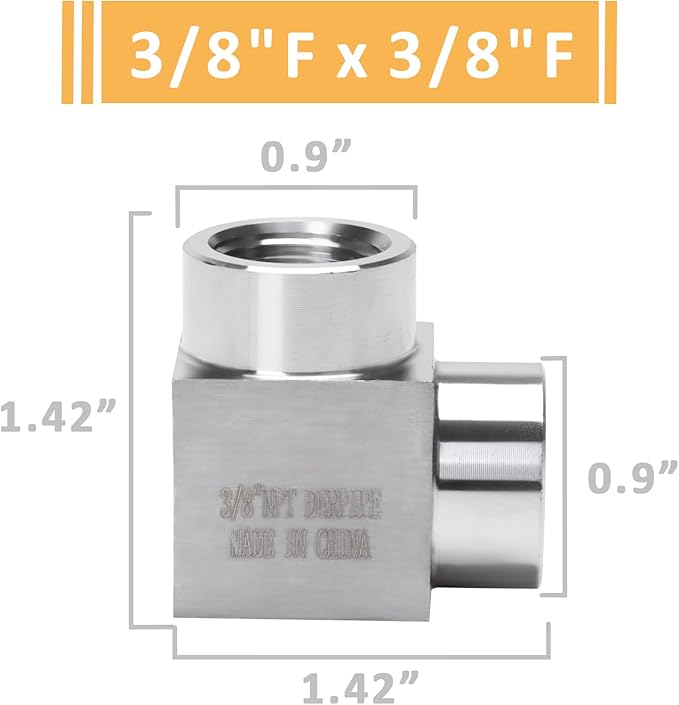 90 Degree Street Elbow - 3/8" NPT Female to 3/8" NPT Female Stainless Steel 304 Heavy Duty Forged Square Barstock Street Elbow Adapter Pipe Fitting (pack of 5)
