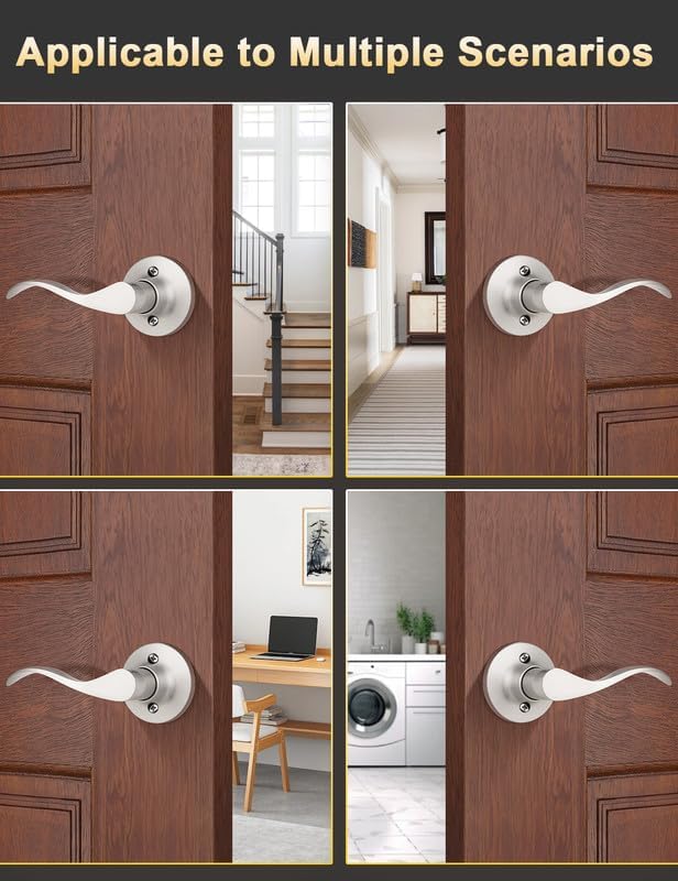 Mengico 5 Pack Satin Nickel Dummy Door Lever, Single Left Side Door Handle for Closets, Non-Turning Pull Only Lever Set, Wave Style Interior Door Knob