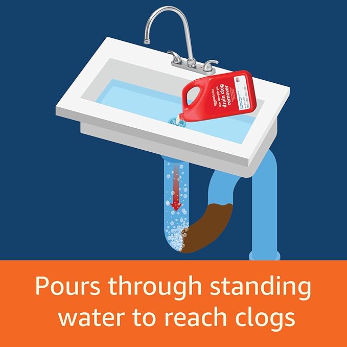 Amazon Basics Max Strength Drain Cleaner Hair Clog Remover Gel - Unclogs Hair and Grease, 80 Fl Oz