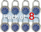 LanuBe Standard Dial Combination Lock, 2 in. Wide, with Different Combinations, Blue Turnplate, Pack of 8; Lock for School, Employee, Gym Sports Locker, Case, Toolbox, and so on