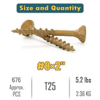 WELLOCKS Deck Screws, Wood Screws, Tan, Superior Rust Resistant, Epoxy Coated, Above 1000 Hour Salt Spray Coating T25 Torx Star Bit Included for Outdoor Wood Fence (5.2LBS Tan, #8×2")