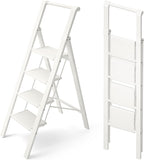 HillhutApex 4 Step Foldable Aluminum Step Ladder with Handgrip, Anti-Slip Pedal, 330 lbs Capacity, Lightweight & Portable for Home, Kitchen, Office, Garage (White)