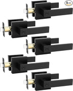 5 Pack Square Privacy Door Levers Locksets in Matte Black Finish, Bed/Bath Door Levers Keyless Interior Handles,Reversible for Left Right Handed Doors