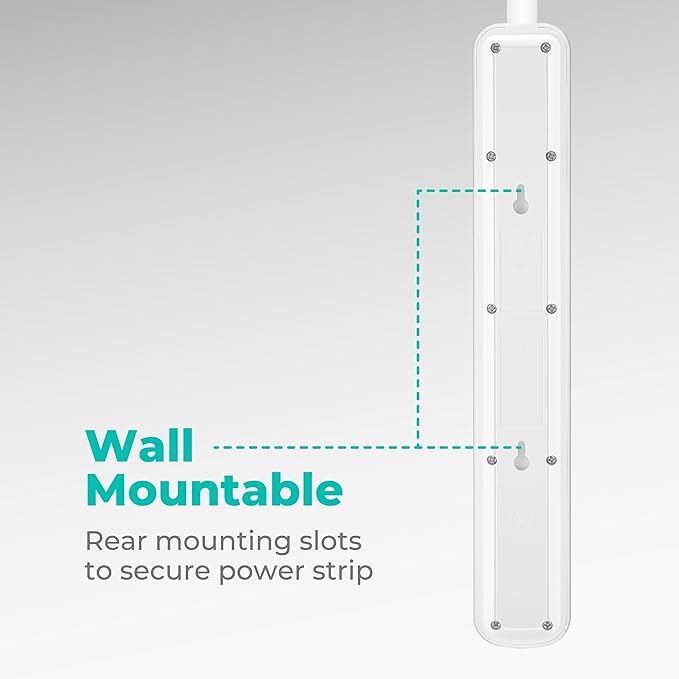KMC 6-Outlet Surge Protector Power Strip, 1 USB-A & 1 USB-C Port, 840J Power Surge Protectors, 6ft Extension Cord, Flat Plug, White Power Strip Surge Protector, ETL/UL Certified Power Strips, White