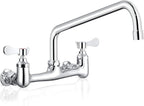 Wall Mount Commercial Sink Faucet with 10” Swivel Spout, 8" Center Wall Mount Kitchen Faucet, Dual Handles Brass Utility Sink Faucet for Laundry Room Restaurant