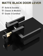 1 Pack Square Privacy Door Levers Locksets in Matte Black Finish, Bed/Bath Door Levers Keyless Interior Handles,Reversible for Left Right Handed Doors