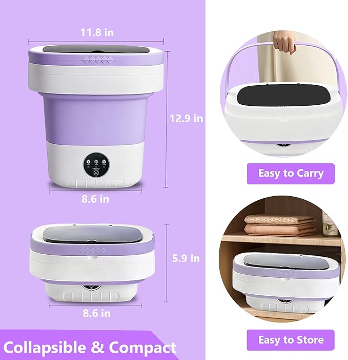 Portable Washing Machine, 15L Small Foldable Washer with 3 Cleaning Modes for Baby Clothes, Underwear, Small Items, Mini Collapsible Laundry for Travel Apartment Home Dorm Hotel Camping