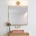 Gold Knurled Texture Wall Sconce Clear Glass Shade Modern Bathroom Vanity Light Fixtures 2-Lights Mid Century Wall Light for Mirror Living Room Hallway E26 T10 Bulbs(Excluded)