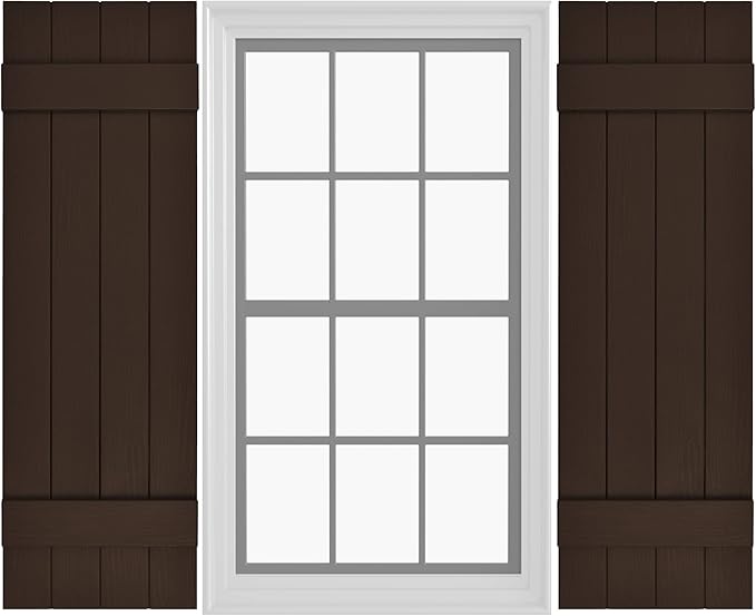Board & Batten Vinyl Shutters (1 Pair) | 14.5"x47" (4-Board) - Coffee Bean | Exterior Window Shutters | Includes Mounting Hardware | Simple Installation | Made in USA