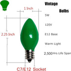Abeja 25 Pack C7 Multicolor Christmas Replacement Bulbs 5w Vintage Ceramic Light Bulbs C7/E12 Candelabra Base Fits C7 Christmas Ornament Indoor Outdoor String Lights