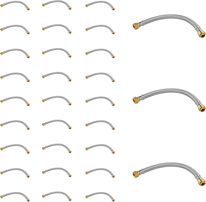 30 Pack Foskan 18-Inch Flexible Water Heater Connector Hose,with 3/4" Push-Fit x 3/4" FIP,Compatible with Copper, PEX, CPVC, and PE-RT Pipes for Water and Heating Use（18" Length）
