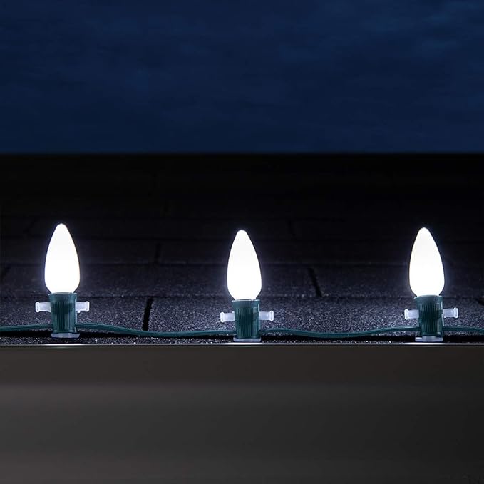 Wintergreen Lighting OptiCore C9 LED Christmas Light Bulbs - 25 Pack Heavy Duty Premium Outdoor Christmas Lights, E17 Base (Cool White Smooth)