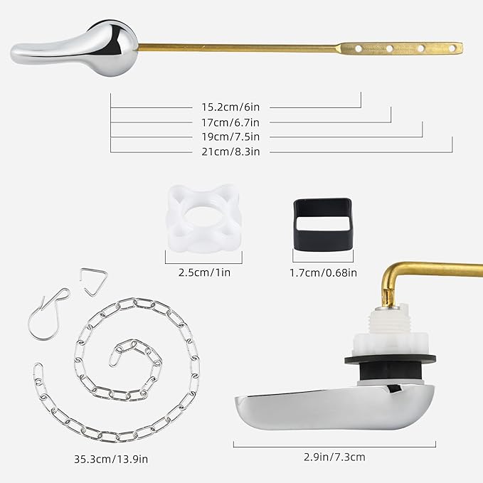 iFealClear Universal Metal Toilet Handle Replacement Kit, Front Mount Toilet Tank Flush Lever Handle with Stainless Steel Chain, Solid Brass Toilet Trip Lever Fits Most Toilets, Easy Install, Chrome