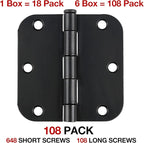 108 Pack Rounded Matte Black Door Hinges 3.5 Inch 5/8" Radius for Interior 3 1/2" Flat Iron Bifold Residential Standard Hinge Bedroom Indoor for Doors 3 ½"Hardware Heavy Duty Steel Regular Home Kit