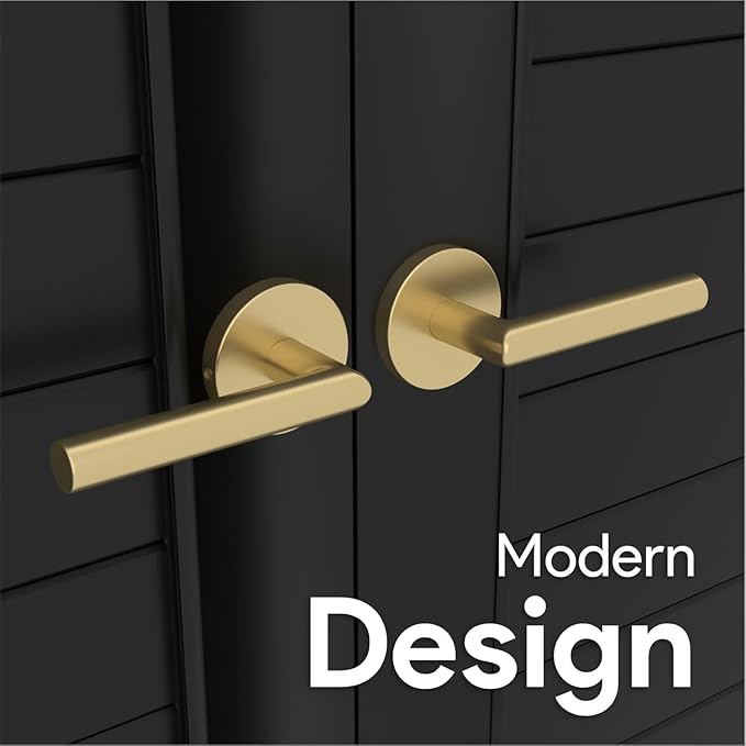 Mega Handles Ronn Dummy Door Handles - 4 Pack Heavy Duty Gold Door Handle, Non-Turning Door Handle for Hallway, Closet & French Doors, Single Side, Fits All Standard Doors - Satin Brass