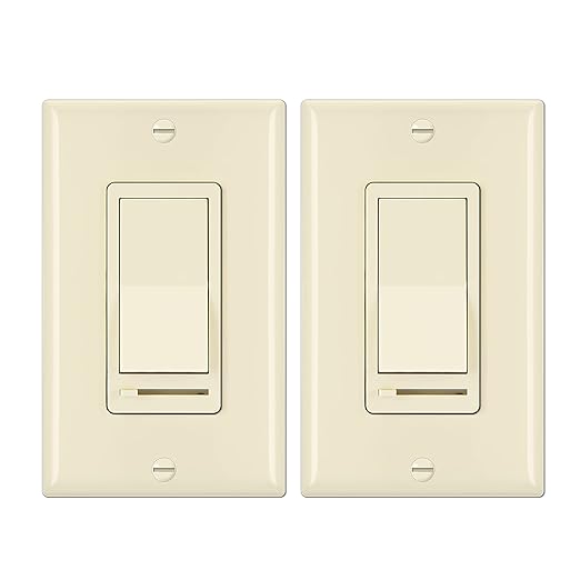 BESTTEN 2 Pack Almond Dimmer Wall Light Switch, Compatible with Dimmable LED, CFL, Incandescent and Halogen Bulb, Single Pole or 3-Way Dimmer Switches, 120VAC, Decorator Wall Plate Included,