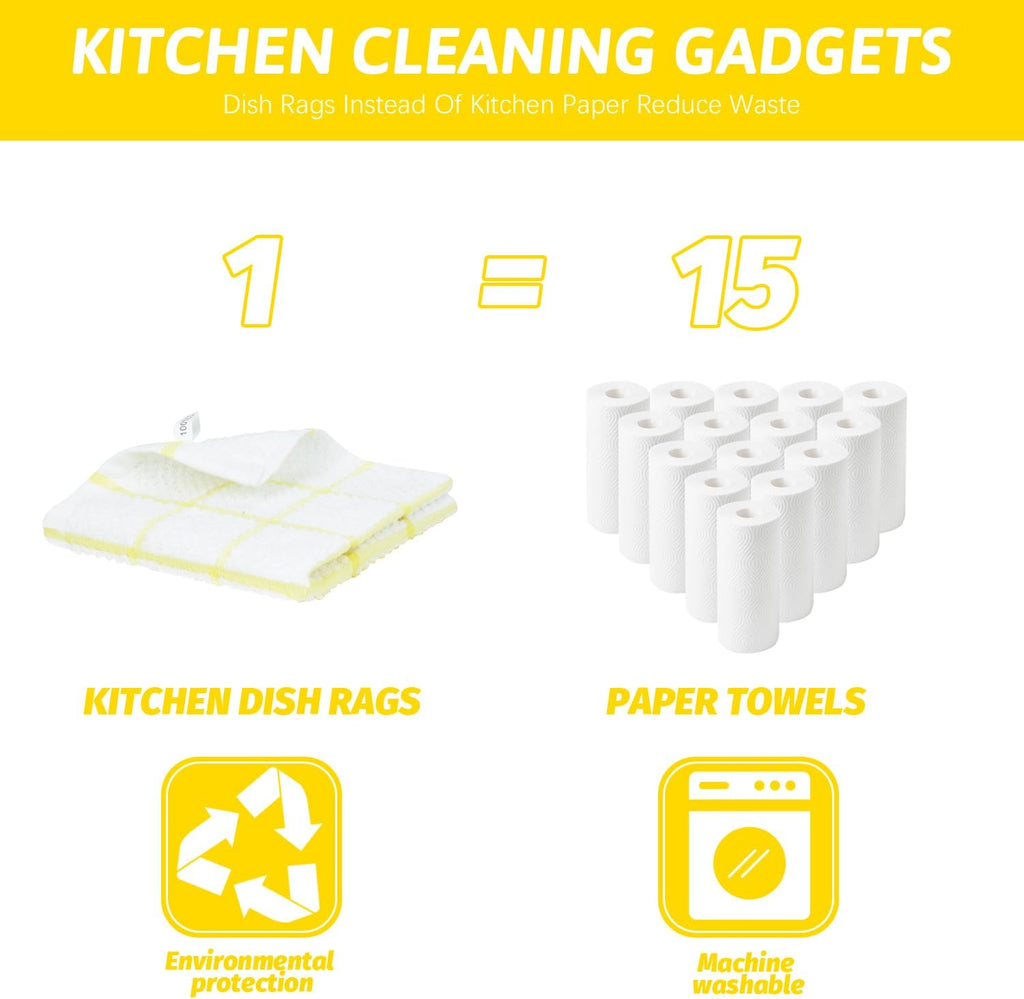 Nialnant 8 Pack Dish Cloths for Washing Dishes, 100% Cotton Reusable Cleaning Rag, Quick Drying Dish Towels for Kitchen,12x12 Inches,Yellow Plaid