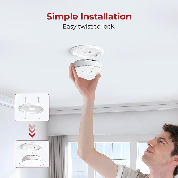 Smoke Detectors 10 Year Sealed Battery Operated,UL217-9th Listed Smoke Alarm with Voice Alert,Photoelectric Sensor Fire Alarms Smoke Detectors with LED Lights for Home, GS886-H04 (1 Pack)