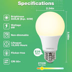 60 Pack LED Bulbs, A19 60W Equivalent, 800 Lumens, 2700K Soft White, 8W Non-Dimmable Light Bulbs for Home & Office, 15000hours