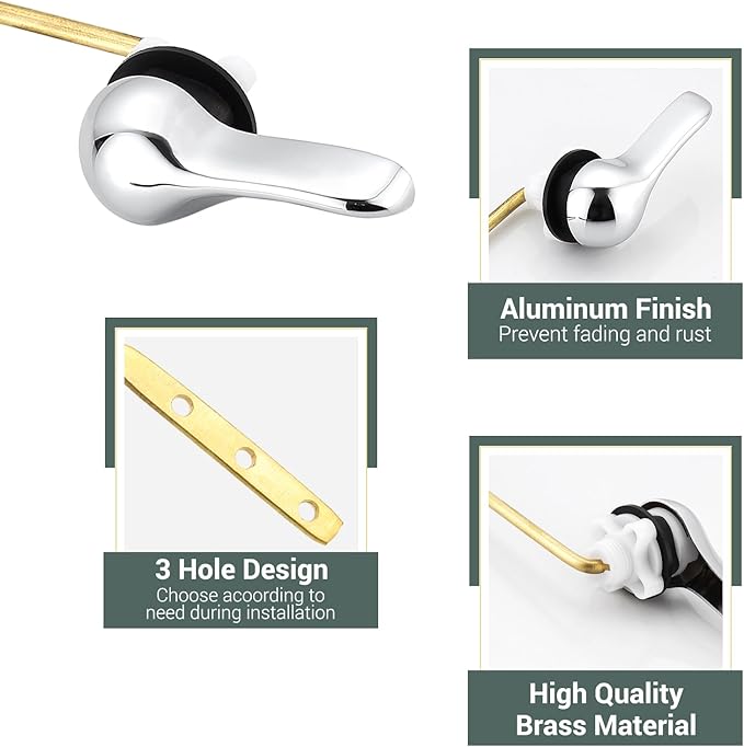 Toilet Handle Lever Flush Replacement Universal Toilet Handle Lever for American Standard/Mansfield Toilet, Front Mount Zinc Alloy Toilet Flush Handle with H2 Brass Arm