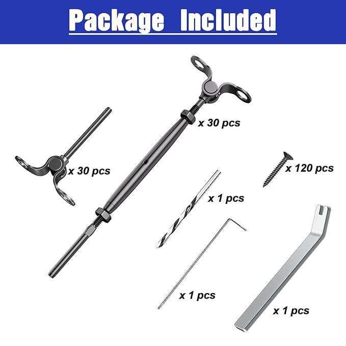 30-Pack Cable Railing Kit T316 Stainless Steel Adjustable Angle Cable Railing Hardware for Wood Posts,Black