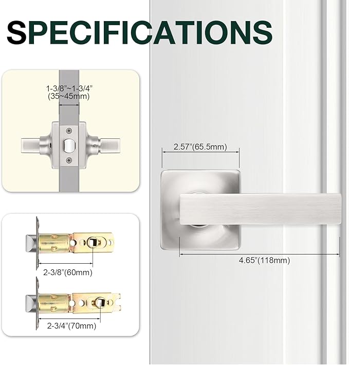 GOBEKOR 3 Pack Passage Door Levers Square Door Handles Brushed Nickel Interior Lever Door Handles for Hallway Closet Straight Keyless Door Lever