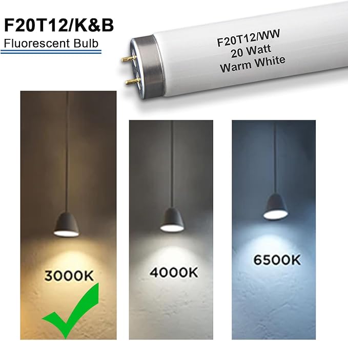 (6Pack) F20T12/WW T12 20W 2ft Fluorescent Tube Light Bulb,F20T12/DSW/RP Soft Warm White,24 inch, Premium Kitchen and Bath,1150 Lumen, 20 watt,3000K