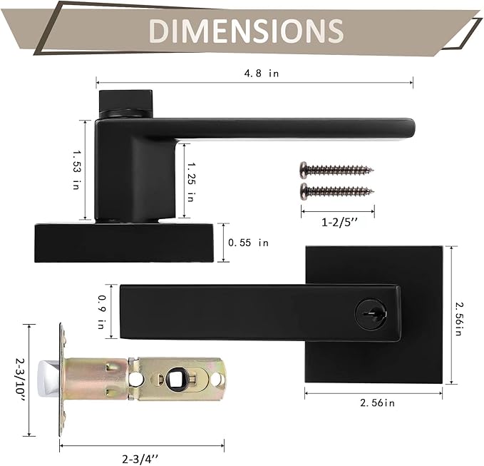 Probrico 6 Pack Entry Door Lever with Lock and Key,Entrance Door Handles for Office and Front Door,Matte Black Door Knobs Keyed Alike Same Key Lockset (Each with 3 Keys)