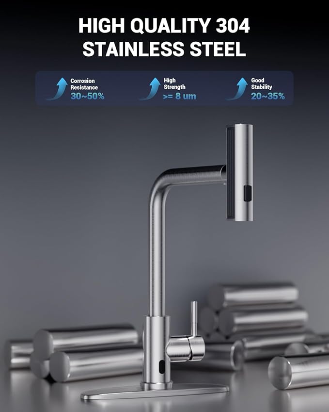 APPASO Touchless Kitchen Faucet with Pull Down Sprayer, Waterfall Motion Sensor Kitchen Sink Faucet Touchless, Brushed Nickel Stainless Steel Single Handle Hands-Free Sink Faucet