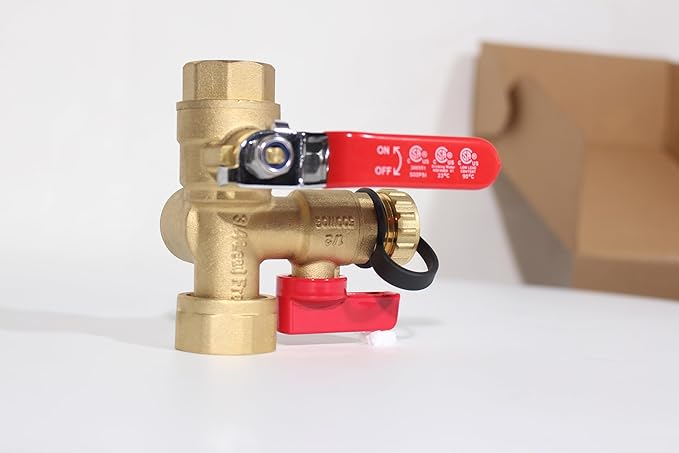 MIZUDO 3/4''NPT Tankless Water Heater Service Valve Kit, with 150 PSI Pressure Relief Valve, Hot and Cold Isolator Valve