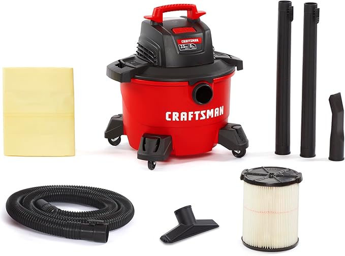 CRAFTSMAN CMXEVBE17584 6 Gallon 3.5 Peak HP Wet/Dry Shop Vac, Portable Shop Vacuum Wet and Dry with Filter, Dust Bag, Hose and Attachments for Home, Garage and Automotive Cleaning