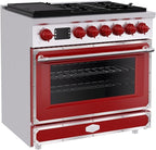 Akicon 36" Freestanding Gas Cooktop Oven Combo, Features 6 Sealed Burners, 5.2 Cu.ft Rapid Convection Oven, Convertible Fuel (NG/LP), Durable Cast Iron Grating (FRSFRSA1)