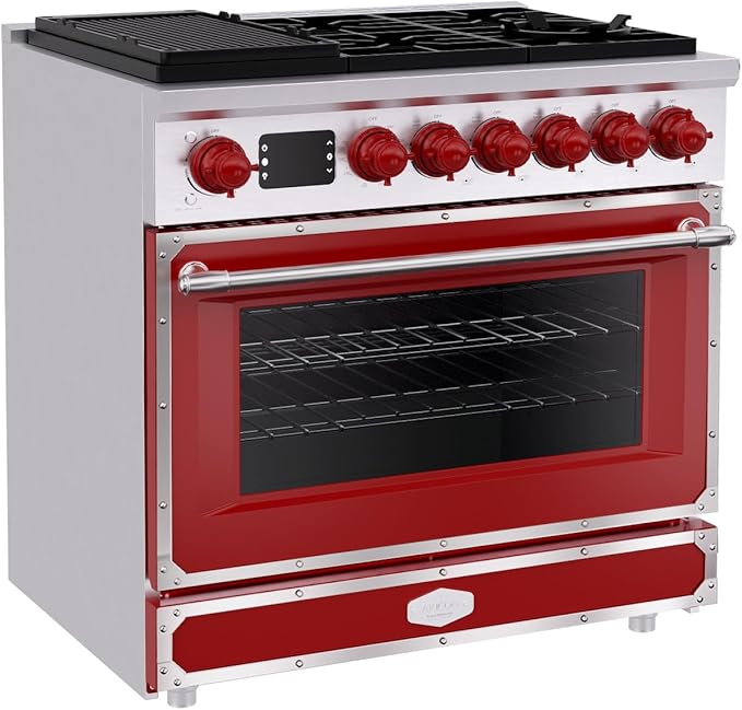 Akicon 36" Freestanding Gas Cooktop Oven Combo, Features 6 Sealed Burners, 5.2 Cu.ft Rapid Convection Oven, Convertible Fuel (NG/LP), Durable Cast Iron Grating (FRSFRSA1)