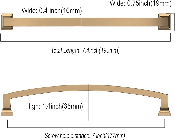 Asidrama 10 Pack 7 Inch(177mm) Hole Centers Champagne Bronze Kitchen Cabinet Handles,Cabinet Pulls Gold Kitchen Cabinet Hardware for Cupboard Drawer Pulls Dresser Handles